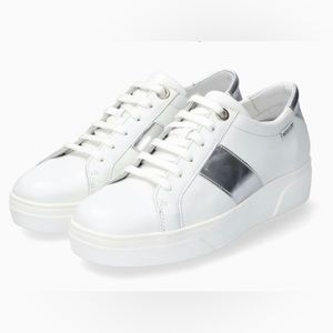 MEPHISTO FAY Sneaker‎ White Leather Textile Smooth Grainy.